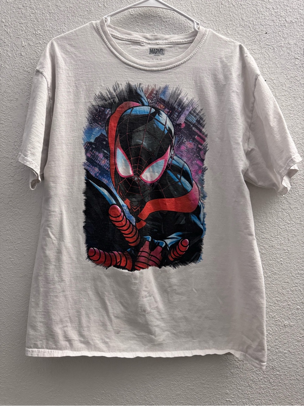 Marvel Miles Morales Tee in White with Black & Red Graphic